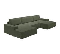 Vente-unique-Gran Sofá Cama rinconero panor·mico de Tela Verde Amelia