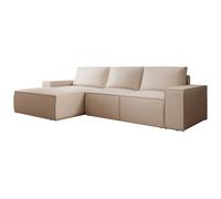 Vente-unique-Gran Sofá Chaise Longue Izquierdo Convertible en Tela Texturizada Beige Amelia