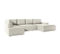 Vente-unique-Gran sofá esquinero panorámico Derecho y Convertible de Terciopelo Acanalado Beige Amelia