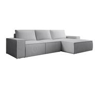 Vente-unique-Gran sofá rinconera Derecha Convertible de Pana Gris Claro Amelia