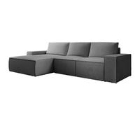 Vente-unique-Gran sofá rinconera Izquierda Convertible de Pana Gris Antracita Amelia