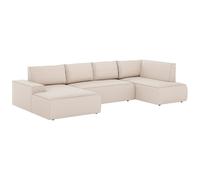 Vente-unique-Gran Sofá rinconera Izquierda panor·mico de Tela Texturizado Beige Amelia