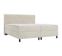 Vente-unique - Juego completo de cabecero con somier con costuras verticales + somier + colchón + sobrecolchón - 2 x 90 x 200 cm - terciopelo - Beige - Donisi de Palacio
