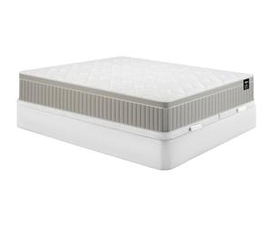 Vente-unique - Juego de cama con somira de YSMÉE de 180 x 200 cm, color blanco + colchón de espuma y gel, 7 zonas, 22 cm de espesor