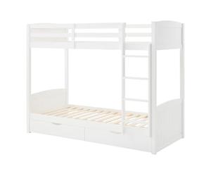 Vente-unique-Litera 2 x 90 x 200 cm - 2 cajones - Pino y MDF - Blanco - LIMODARA