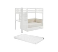 Vente-unique-Litera Alta 90 X 190 cm con Sofá Cama - Pino y MDF - Blanco + ColchÛn - ORPELIA