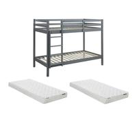 Vente-unique-Litera ANICET II - 2 x 90 x 190 cm - Pino Macizo - Gris + colchón