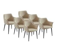 Vente-unique-Lote de 6 sillas con reposabrazos de Cuero sintético y Metal Negro - Beige - MIALOV