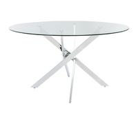 Vente-unique-Mesa Redonda de Comedor 4 Personas de Vidrio Templado y Metal Cromado - Transparente - Cosima