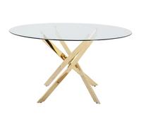 Vente-unique - Mesa redonda de comedor para 4 personas de vidrio templado y metal dorado - Transparente - COSIMA