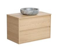 Vente-unique-Mueble de baño con Lavabo de Piedra - Chapado en Roble - 80 cm - MILIPAM