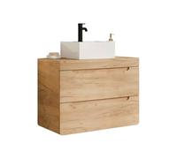 Vente-unique-Mueble de baño Flotante con Lavabo Cuadrado de encimera - Color Natural - 80 cm - Aruba