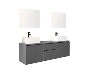 Vente-unique - Mueble de baño para colgar con doble lavabo y espejos - Gris - 150 cm - Jimena II