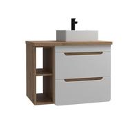 Vente-unique-Mueble de baño suspendido con Lavabo y estantes - Color Natural y Blanco 80 cm - Aruba