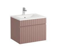 Vente-unique - Mueble de baño suspendido estriado rosa con lavabo empotrado - 60 cm - SATARA