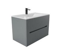 Vente-unique-Mueble de baÒo Estriado suspendido con Lavabo encastrado y Grifo - Gris - 80 cm - PAVANI