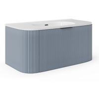 Vente-unique-Mueble de baÒo Flotante con Lavabo Empotrado - Azul Mate - 100 cm - LOMERI