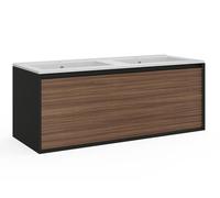 Vente-unique-Mueble de baÒo Flotante con Lavabo Empotrado - Color Natural Oscuro y Negro - 120 cm - BANIVA