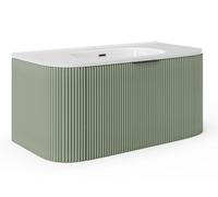 Vente-unique-Mueble de baÒo Flotante con Lavabo Empotrado - Verde Mate - 100 cm - LOMERI