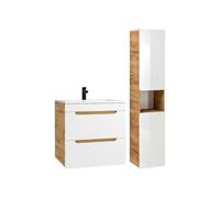 Vente-unique-Mueble de baÒo Flotante con Lavabo encastrado y Armario - Color Natural y Blanco - 60 cm - Aruba