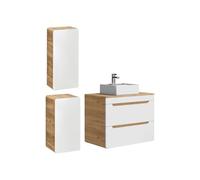Vente-unique-Mueble de baÒo Flotante con Lavabo sobre encimera y Dos columnas - Color Natural y Blanco - 80 cm - Aruba