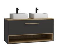 Vente-unique-Mueble de baÒo suspendido Antracita con Doble Lavabo a Instalar - 120 cm - YANGRA