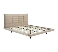 Vente-unique NISATIO - Cama 140 x 190 con somier - Cama 140 x 190 cm con cabecera tapizada - Terciopelo - Beige