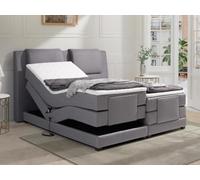 Vente-unique-Pack boxspring cabecero + somieres de relajación eléctricos + colchones + cubrecolchón Castel de Palacio - 2x80x200cm - Tela Gris Claro