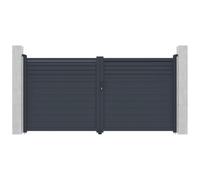 Vente-unique-Puerta batiente de aluminio con lamas L355 x H181 cm antracita - VIAZO