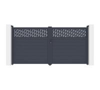Vente-unique - Puerta batiente de aluminio semi sÛlida con patrones L355 x H182 cm antracita - BAZIO