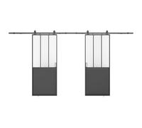Vente-unique-Puerta corredera doble estilo taller - Negro y cristal templado - 2 x Alt. 205 x Ancho 83 cm - ARTISTO II