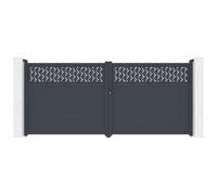 Vente-unique - Puerta corredera elÈctrica de aluminio semiperforada con motivos L397 x H182 cm antracita - BAZIO