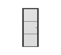 Vente-unique-Puerta de bloque reversible de aluminio y vidrio templado esmerilado - Alt. 204 x L93 cm - Negro - MASERU