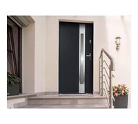 Vente-unique - Puerta de entrada de acero acristalada con inox Alt. 207 x Ancho 100 cm antracita - se abre hacia la izquierda BRAGA Gray