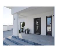 Vente-unique - Puerta de entrada de acero acristalada con inox Alt. 207 x Ancho 100 cm antracita - se abre hacia la derecha COVAS Gray