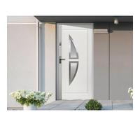 Vente-unique - Puerta de entrada de acero acristalada con inox Alt. 207 x Ancho 100 cm blanco - abre a la derecha - COVAS White