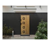 Vente-unique - Puerta de entrada de acero con inox Alt. 207 x Ancho 100 cm acabado roble - apertura derecha - TIFANA Beige