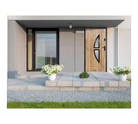 Vente-unique - Puerta de entrada de acero con vidrio y acero inoxidable Alt. 207 x Ancho 100 cm efecto roble - apertura izquierda - COVAS Beige