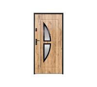 Vente-unique - Puerta de entrada de acero con vidrio y acero inoxidable Alt. 207 x Ancho 100 cm efecto roble - apertura hacia la derecha - COVAS Beige