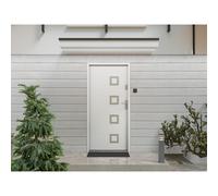 Vente-unique - Puerta de entrada de acero macizo y acero inoxidable de 207 cm de alto x 100 cm de ancho, color blanco - apertura izquierda - TIFANA White