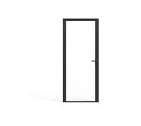 Vente-unique-Puerta reversible de aluminio y vidrio templado - Alt. 204 x Ancho 83 cm - Negra - LOXTON