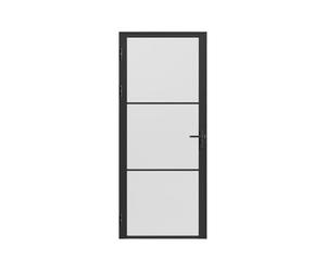 Vente-unique-Puerta reversible de aluminio y vidrio templado esmerilado - Alt. 204 x L83 cm - Negro - MASERU
