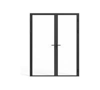 Vente-unique - Puerta reversible de dos hojas de aluminio y vidrio templado - 2 x Alt. 204 x L93 cm - Negro - LOXTON