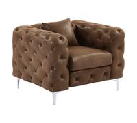 Vente-unique-Sillón Chesterfield de Microfibra con Acabado de Piel Envejecida Edwina