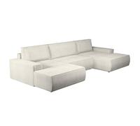 Vente-unique - Sof√° de Esquina panor√°Mica Convertible en Pana Crema Amelia