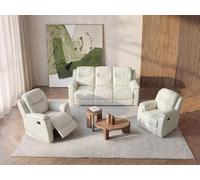 Vente-unique-Sofá 3+1+1 plazas Relax Evasion de Piel - Blanco Marfil