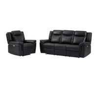 Vente-unique - Sofá 3+1 plazas Relax elÈctrico de Cuero Negro - Kenneth