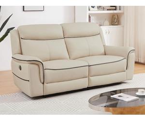 Vente-unique - Sofá 3 plazas elÈctrico de Cuero Beige ADELIO