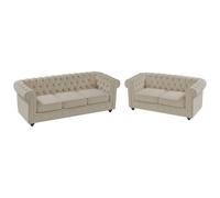 Vente-unique - Sofá 3 plazas + Sofá 2 plazas Chesterfield - Terciopelo - Beige