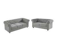 Vente-unique - Sofá 3 plazas + Sofá 2 plazas Chesterfield - Terciopelo - Gris Claro